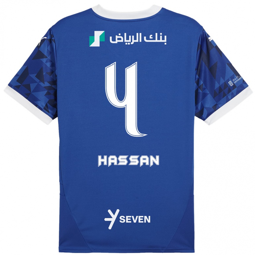 Kids Football Eman Hassan #4 Dark Blue White Home Jersey 2024/25 T-Shirt Canada