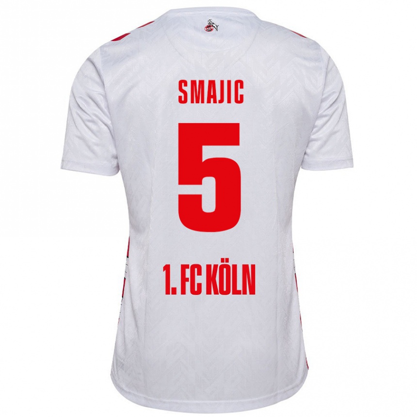 Kids Football Rijad Smajic #5 White Red Home Jersey 2024/25 T-Shirt Canada