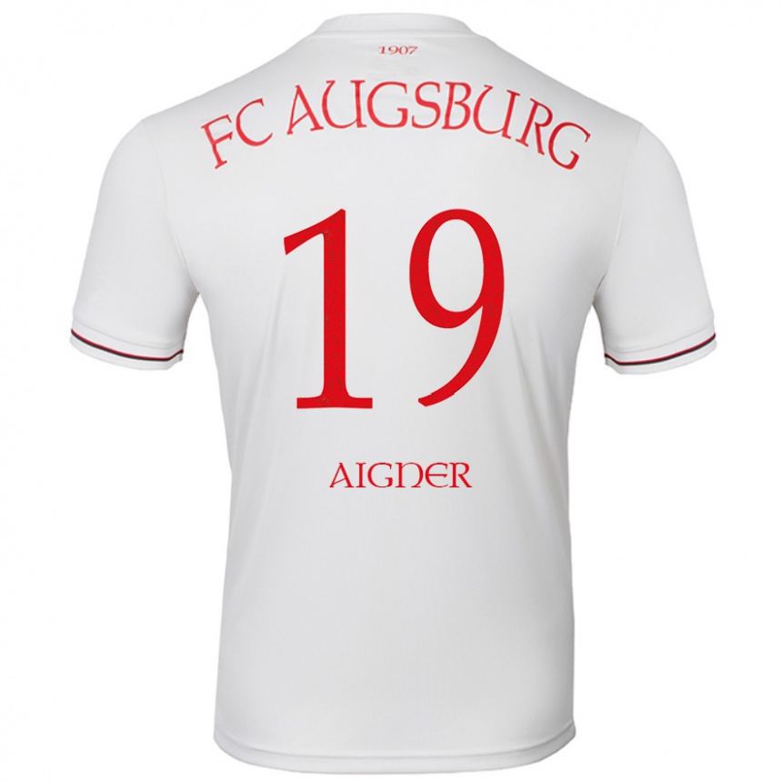 Kids Football Lukas Aigner #19 White Home Jersey 2024/25 T-Shirt Canada