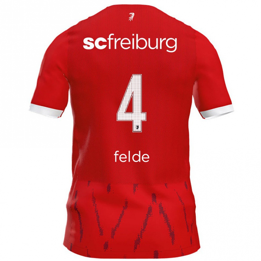 Kids Football Meret Felde #4 Red Home Jersey 2024/25 T-Shirt Canada