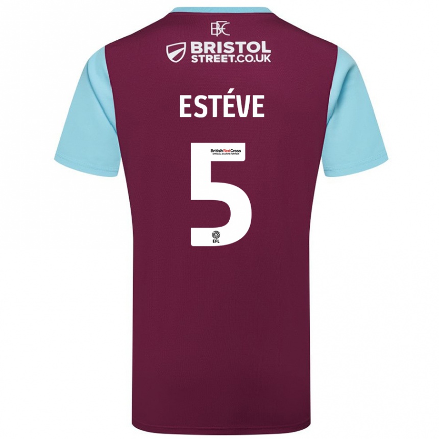 Kids Football Maxime Estève #5 Burgundy Sky Blue Home Jersey 2024/25 T-Shirt Canada