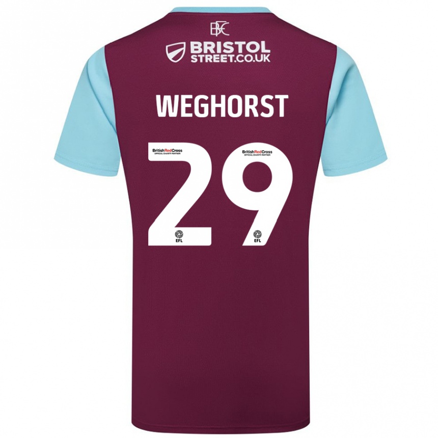 Kids Football Wout Weghorst #29 Burgundy Sky Blue Home Jersey 2024/25 T-Shirt Canada