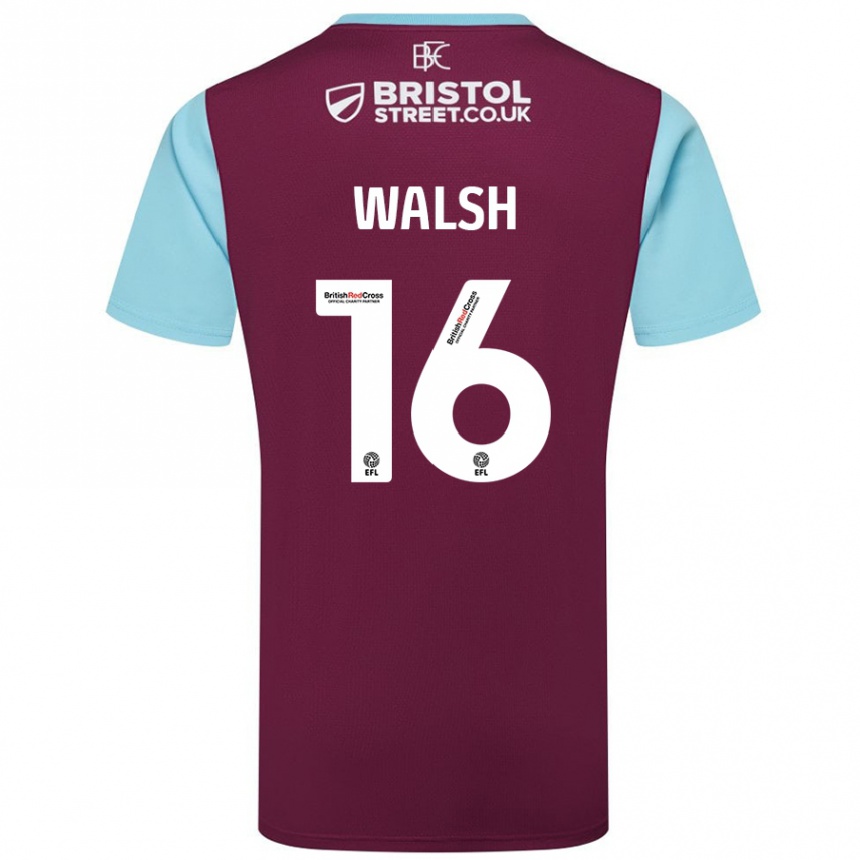 Kids Football Lucy Walsh #16 Burgundy Sky Blue Home Jersey 2024/25 T-Shirt Canada