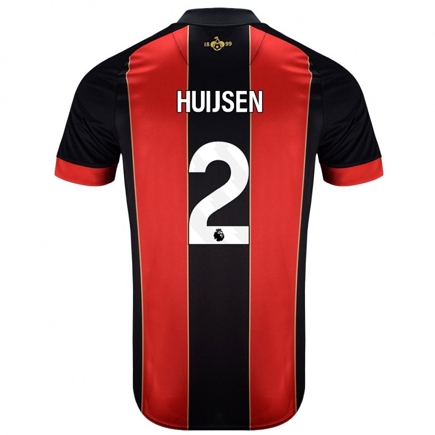 Kids Football Dean Huijsen #2 Red Black Home Jersey 2024/25 T-Shirt Canada