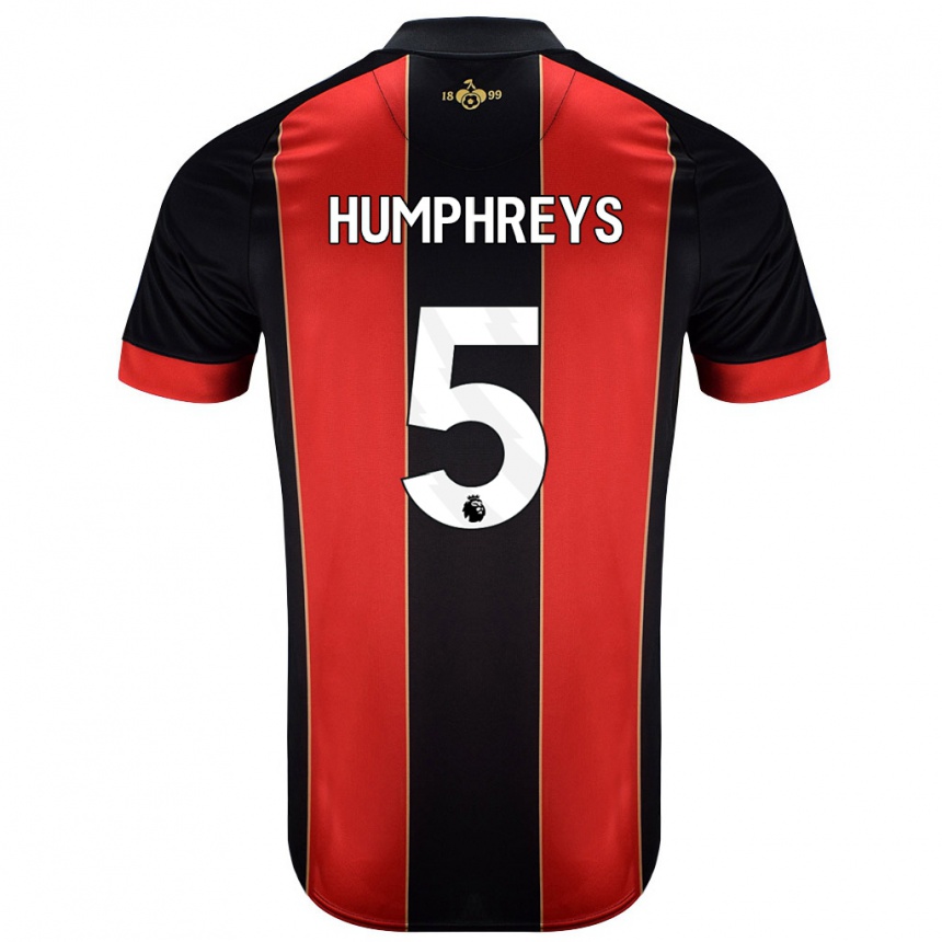 Kids Football Holly Humphreys #5 Red Black Home Jersey 2024/25 T-Shirt Canada