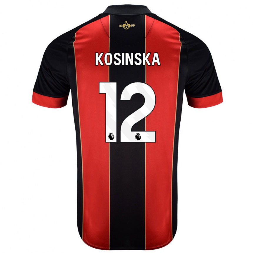 Kids Football Daniela Kosinska #12 Red Black Home Jersey 2024/25 T-Shirt Canada