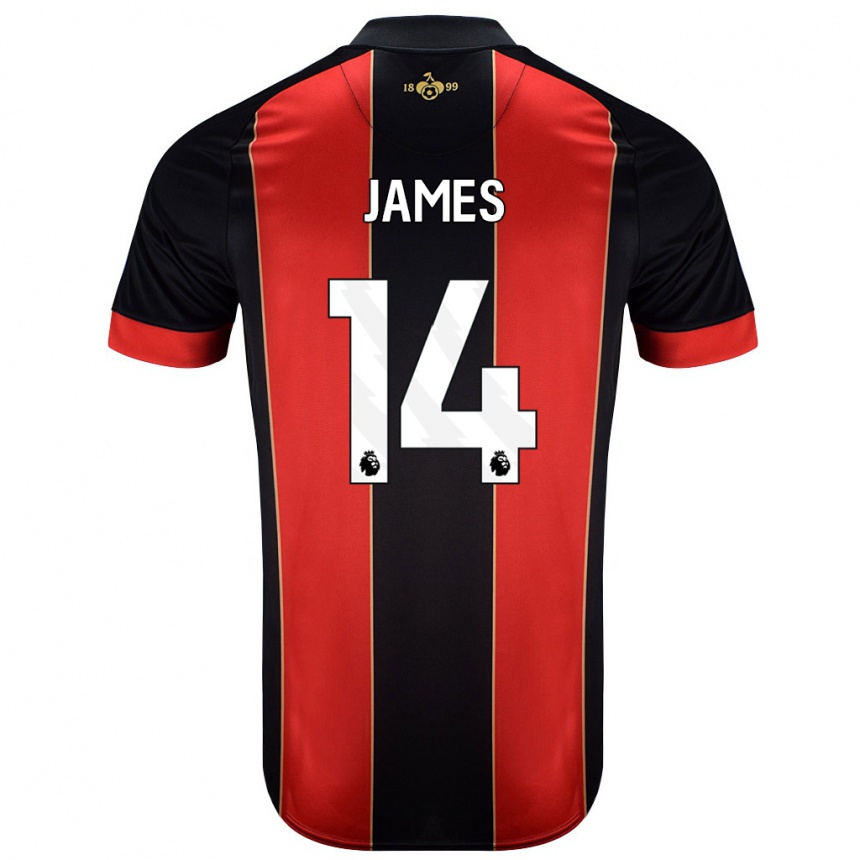 Kids Football Katie James #14 Red Black Home Jersey 2024/25 T-Shirt Canada