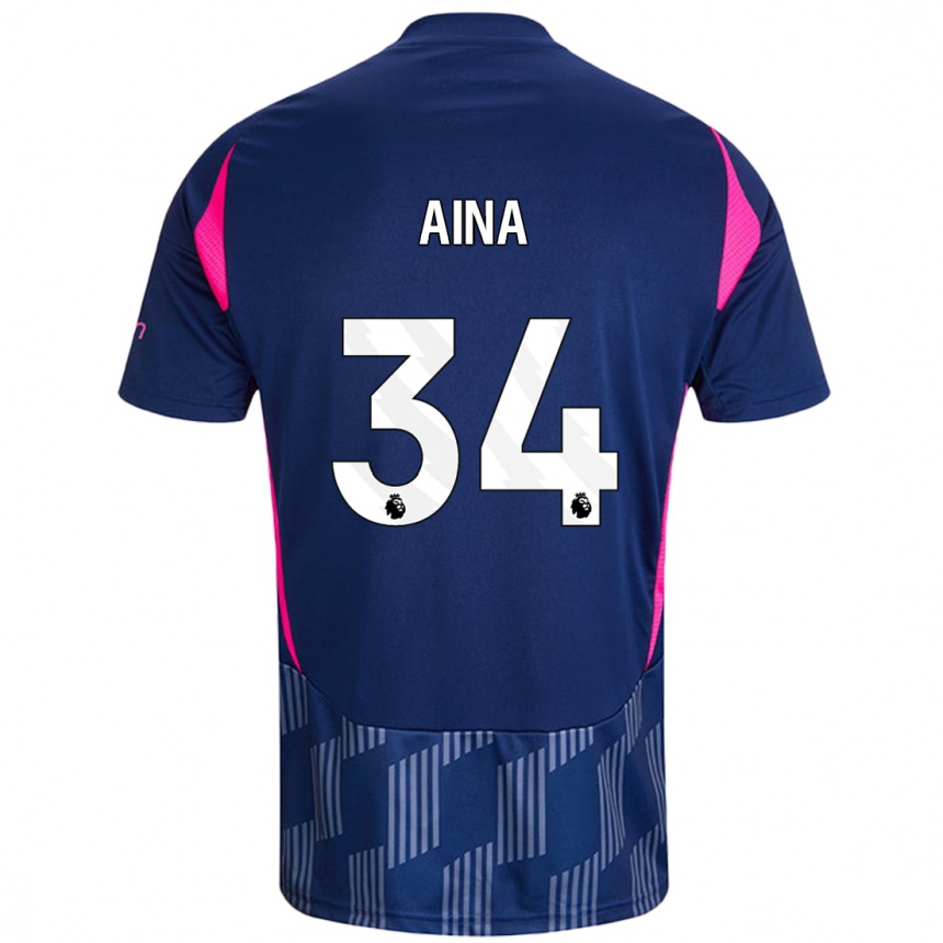 Kids Football Ola Aina #34 Royal Blue Pink Away Jersey 2024/25 T-Shirt Canada