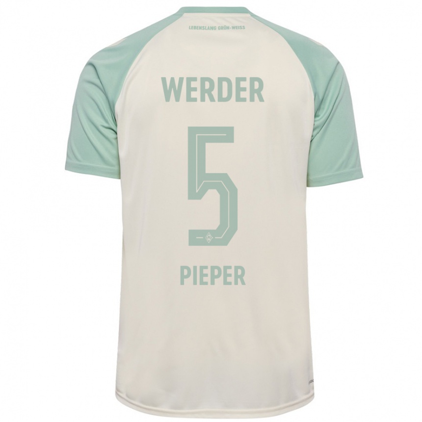 Kids Football Amos Pieper #5 Off-White Light Green Away Jersey 2024/25 T-Shirt Canada