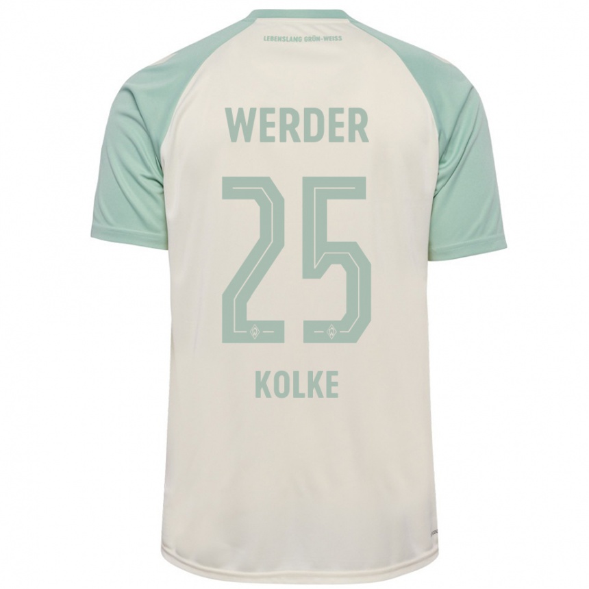 Kids Football Markus Kolke #25 Off-White Light Green Away Jersey 2024/25 T-Shirt Canada