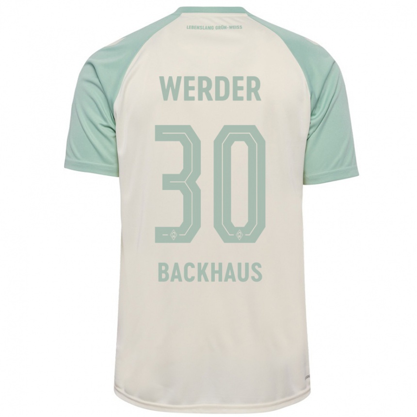 Kids Football Mio Backhaus #30 Off-White Light Green Away Jersey 2024/25 T-Shirt Canada