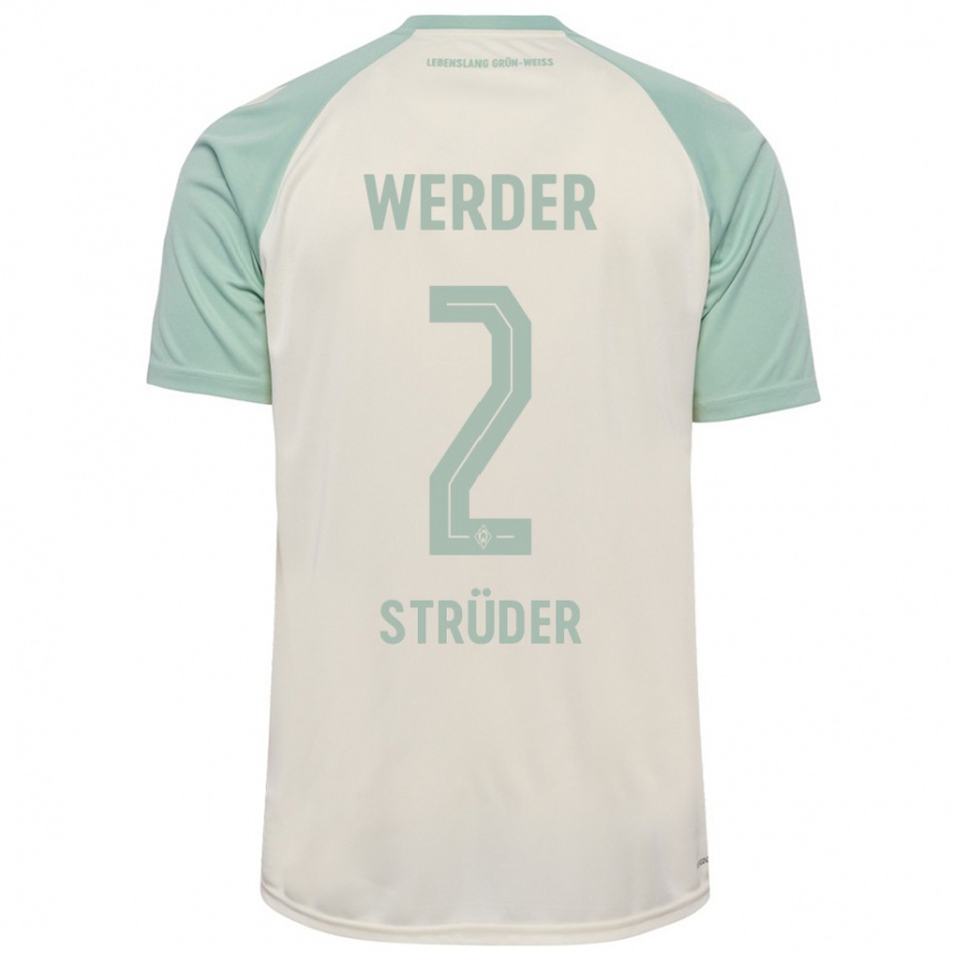 Kids Football Mika Strüder #2 Off-White Light Green Away Jersey 2024/25 T-Shirt Canada