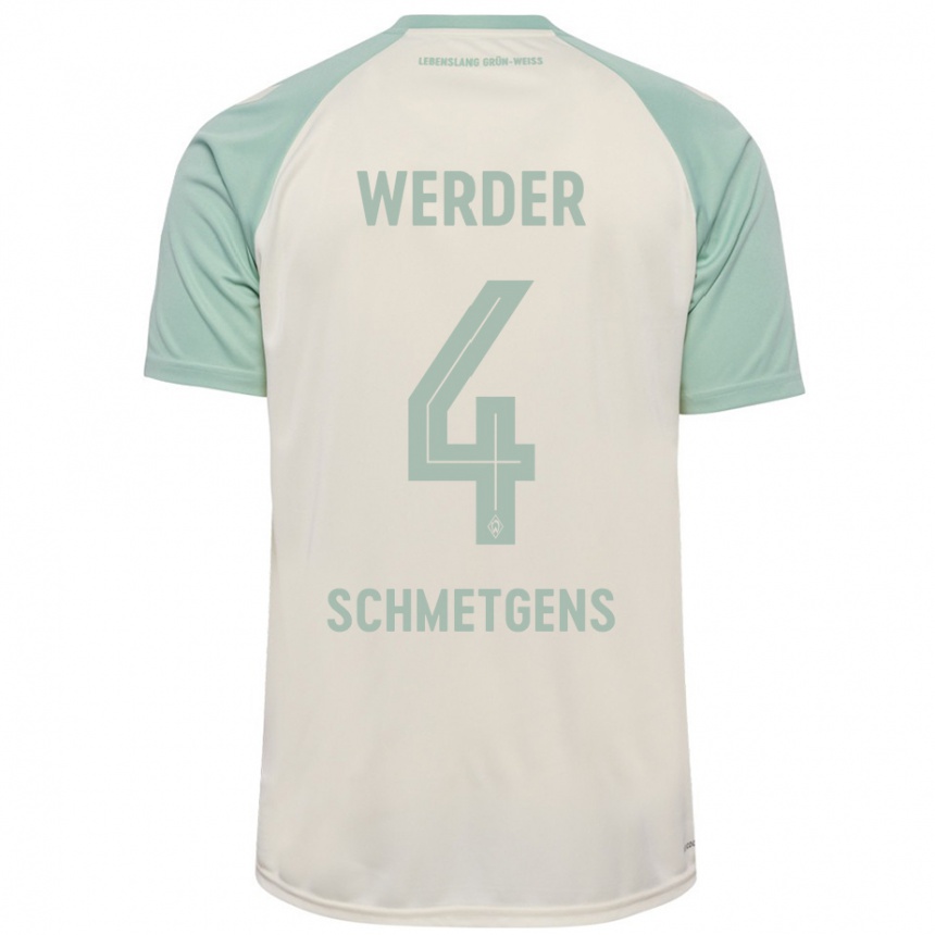 Kids Football Mick Schmetgens #4 Off-White Light Green Away Jersey 2024/25 T-Shirt Canada