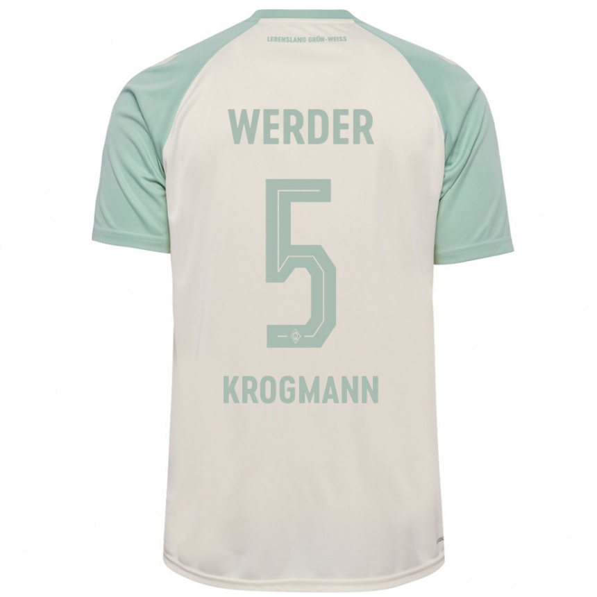 Kids Football Avid Krogmann #5 Off-White Light Green Away Jersey 2024/25 T-Shirt Canada