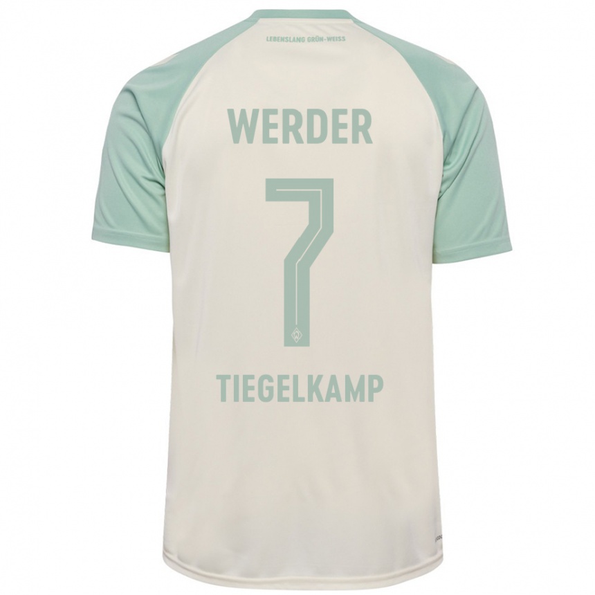 Enfant Football Maillot Maximilian Tiegelkamp #7 Blanc Cassé Vert Clair Tenues Extérieur 2024/25 Canada