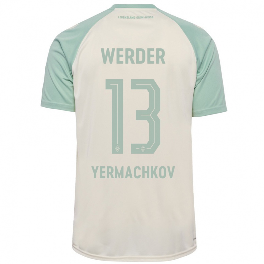 Kids Football Ivan Yermachkov #13 Off-White Light Green Away Jersey 2024/25 T-Shirt Canada