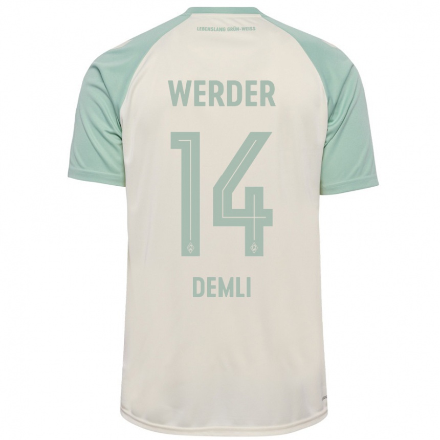 Kids Football Rezan Demli #14 Off-White Light Green Away Jersey 2024/25 T-Shirt Canada