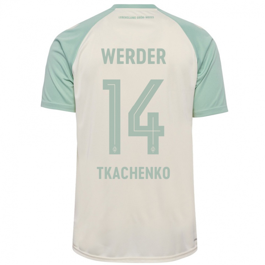 Kids Football Oleksandr Tkachenko #14 Off-White Light Green Away Jersey 2024/25 T-Shirt Canada