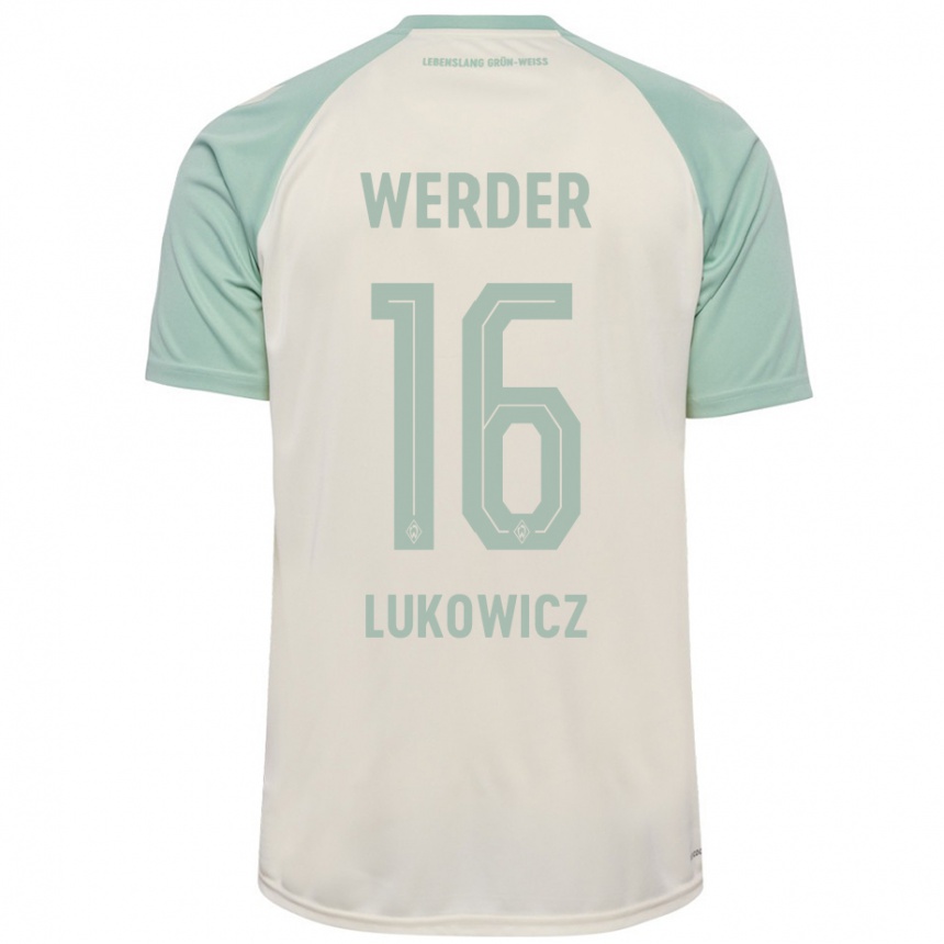 Kids Football Maik Lukowicz #16 Off-White Light Green Away Jersey 2024/25 T-Shirt Canada