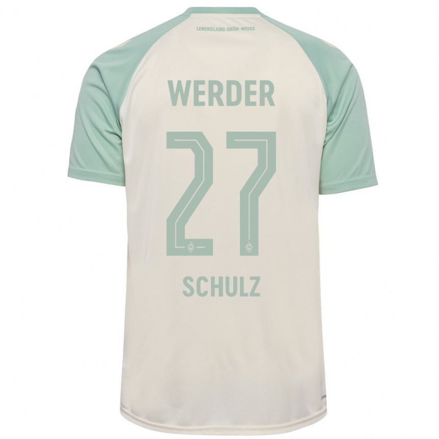 Kids Football Ole Schulz #27 Off-White Light Green Away Jersey 2024/25 T-Shirt Canada