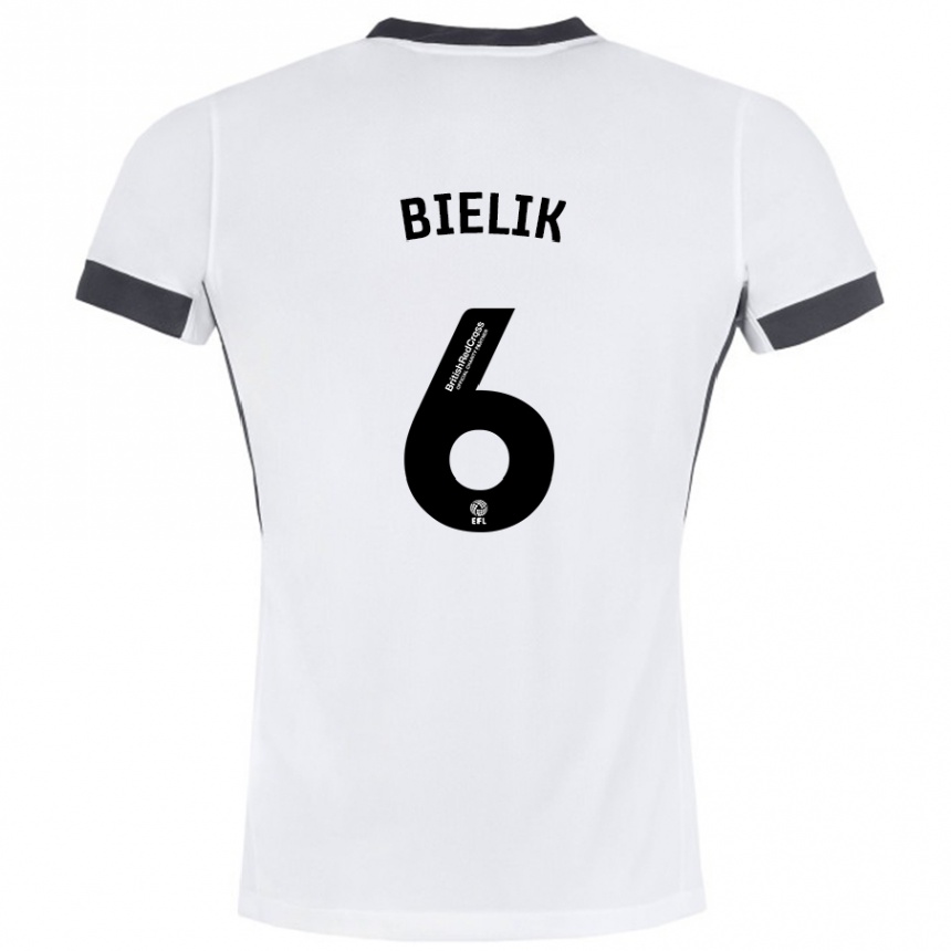 Kids Football Krystian Bielik #6 White Black Away Jersey 2024/25 T-Shirt Canada