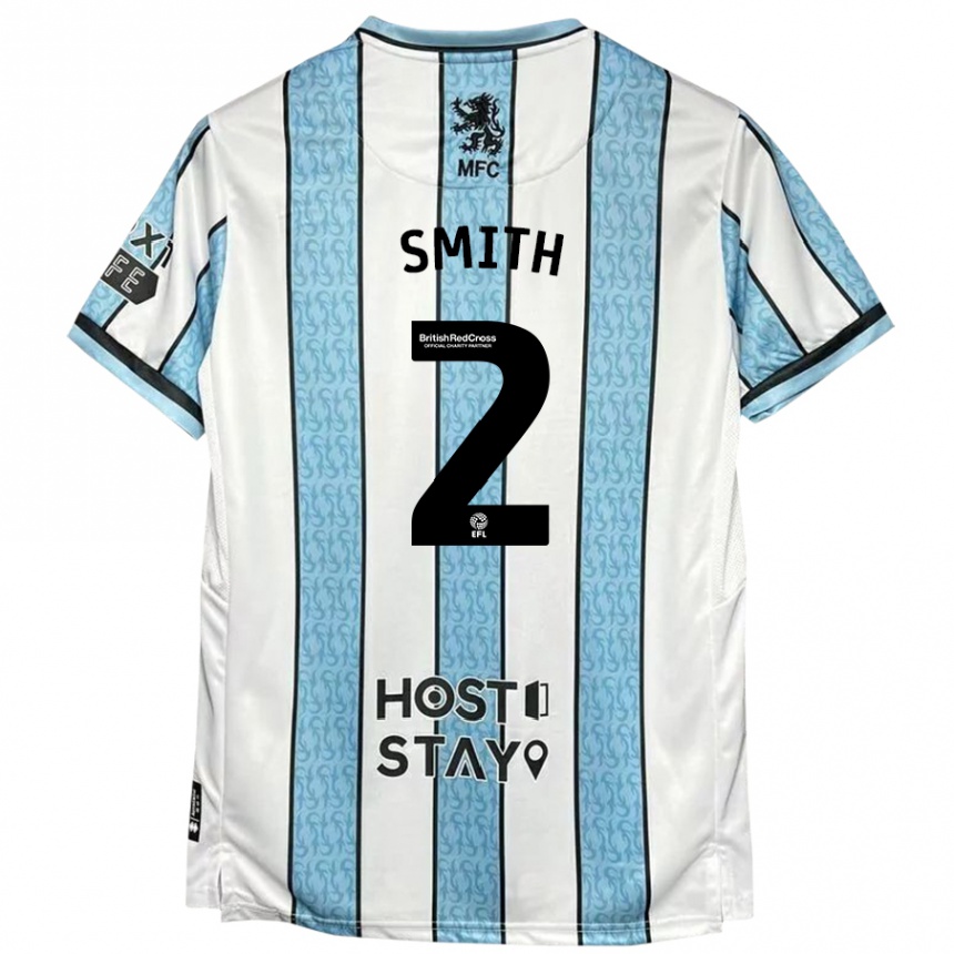 Kids Football Tommy Smith #2 White Blue Away Jersey 2024/25 T-Shirt Canada