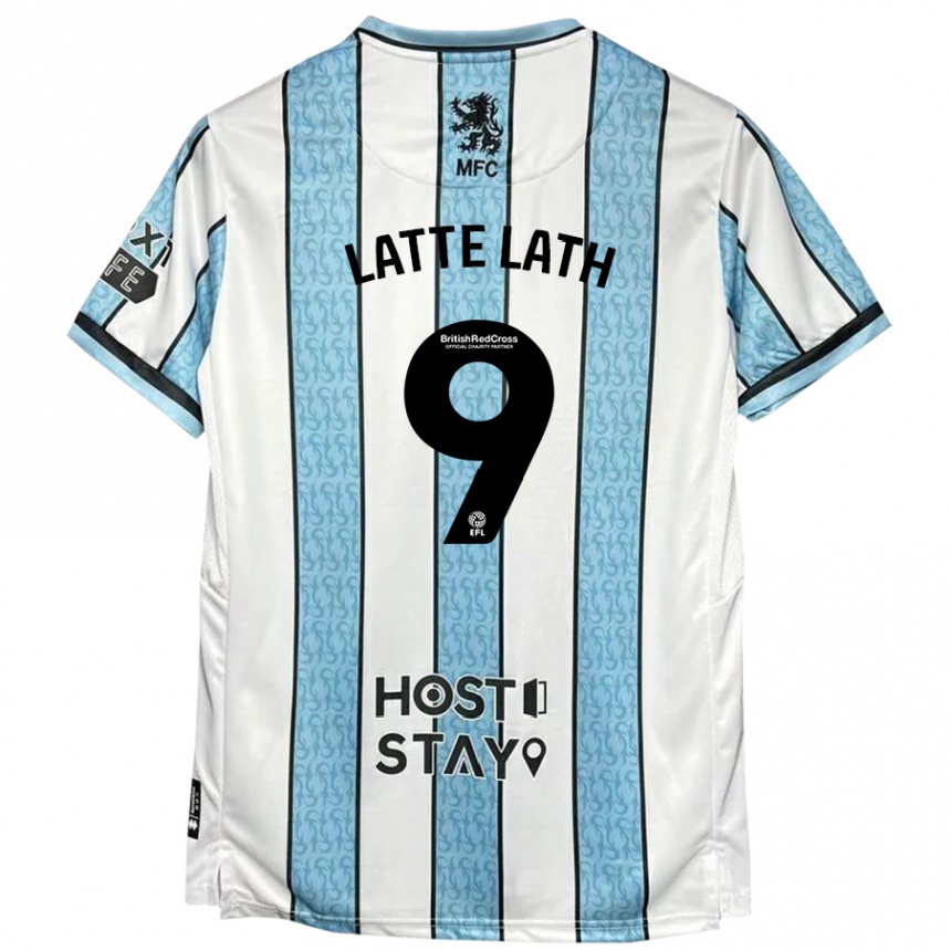 Kids Football Emmanuel Latte Lath #9 White Blue Away Jersey 2024/25 T-Shirt Canada