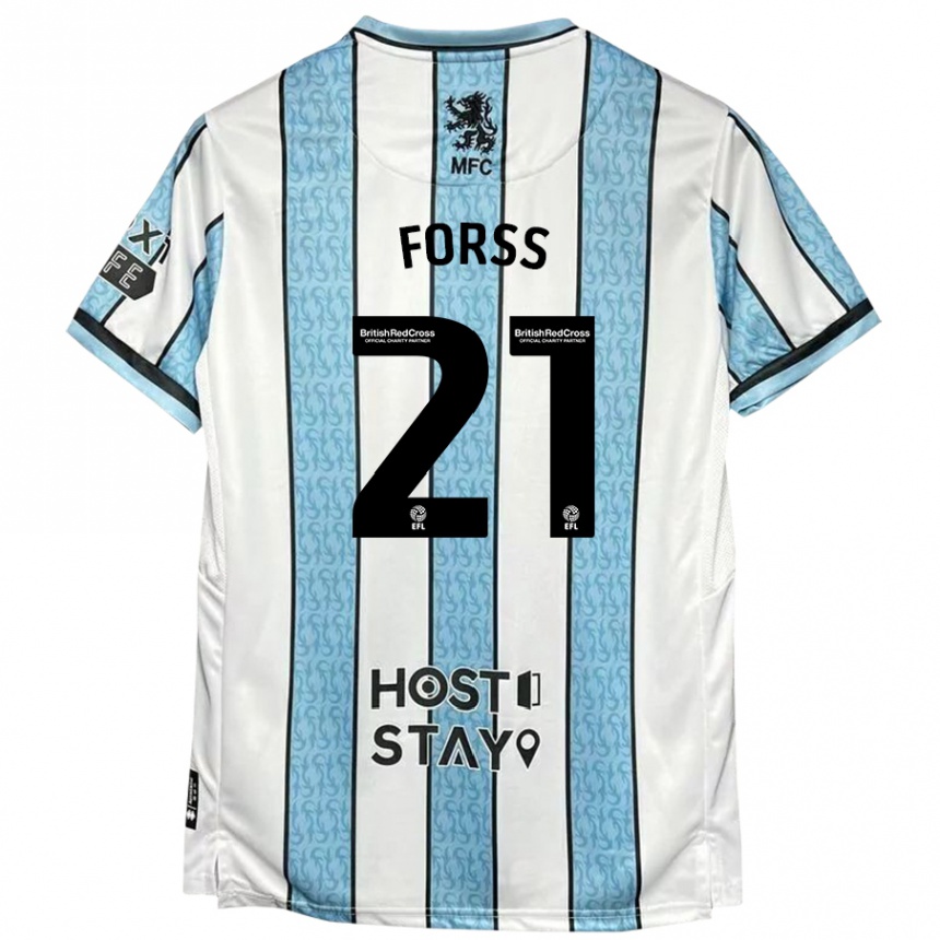 Kids Football Marcus Forss #21 White Blue Away Jersey 2024/25 T-Shirt Canada