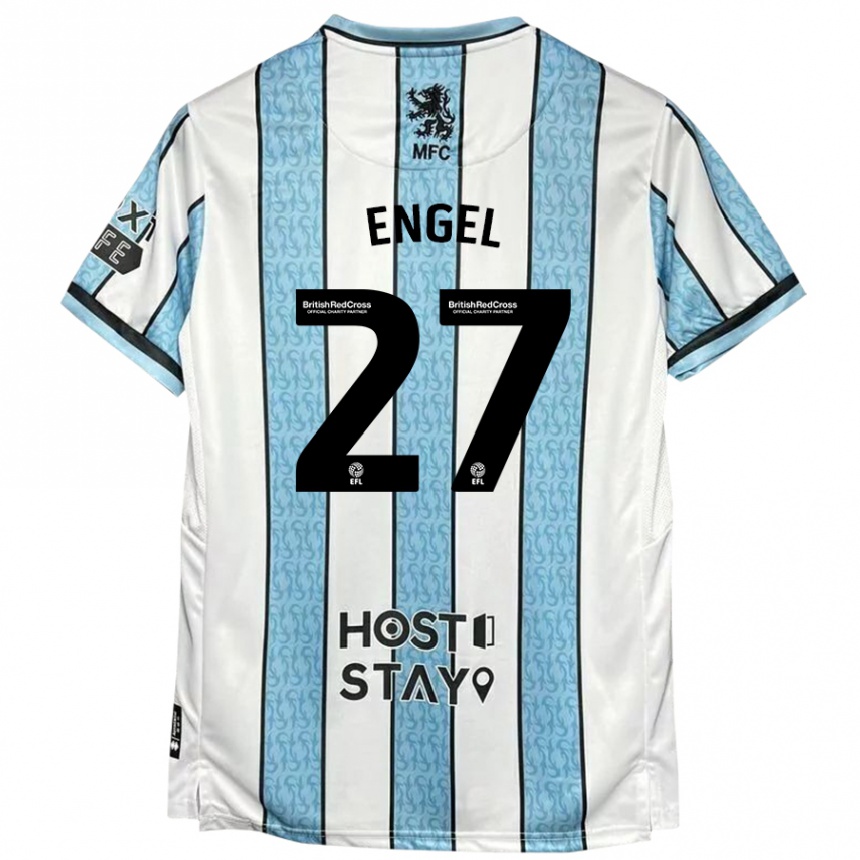 Kids Football Lukas Engel #27 White Blue Away Jersey 2024/25 T-Shirt Canada