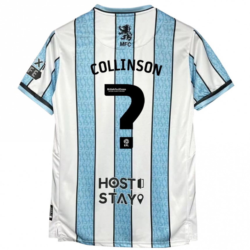 Kids Football Isaac Collinson #0 White Blue Away Jersey 2024/25 T-Shirt Canada