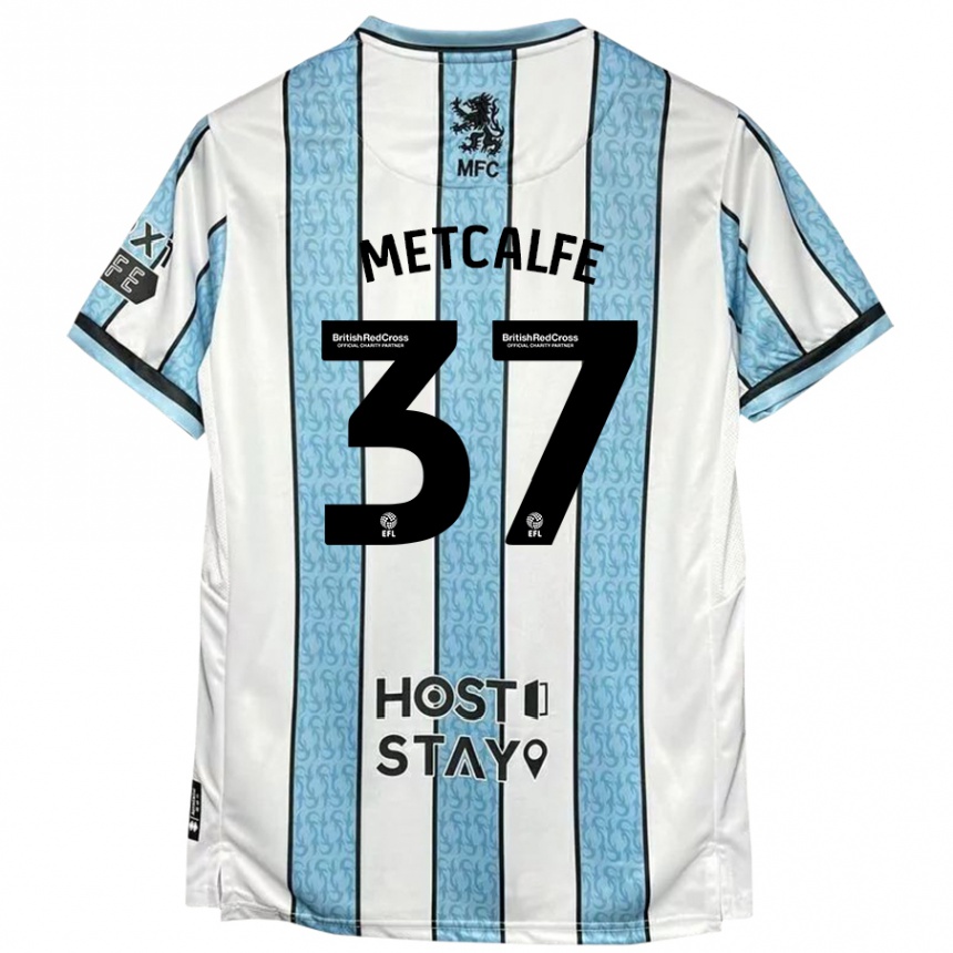 Kids Football Max Metcalfe #37 White Blue Away Jersey 2024/25 T-Shirt Canada