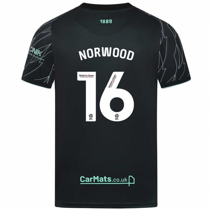 Kids Football Oliver Norwood #16 Black Green Away Jersey 2024/25 T-Shirt Canada