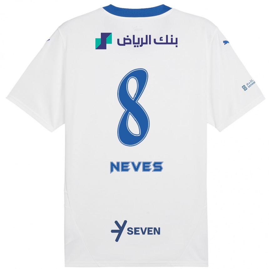 Kids Football Rúben Neves #8 White Blue Away Jersey 2024/25 T-Shirt Canada