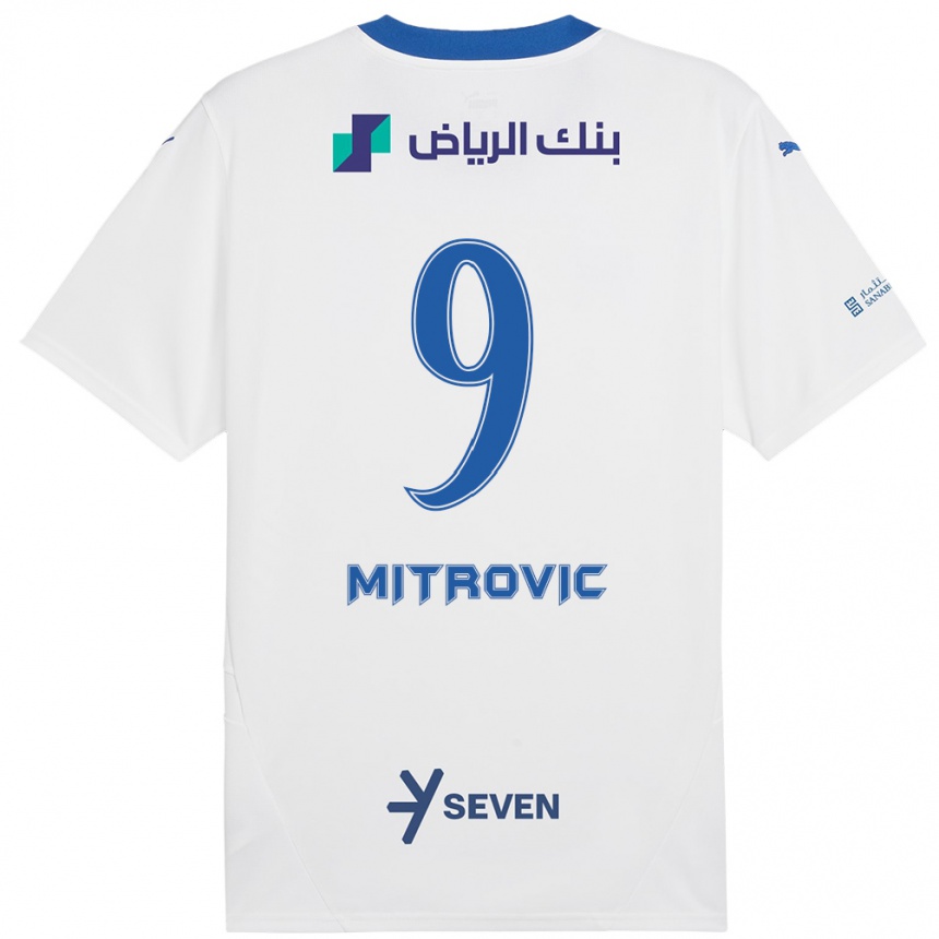 Enfant Football Maillot Aleksandar Mitrovic #9 Blanc Bleu Tenues Extérieur 2024/25 Canada