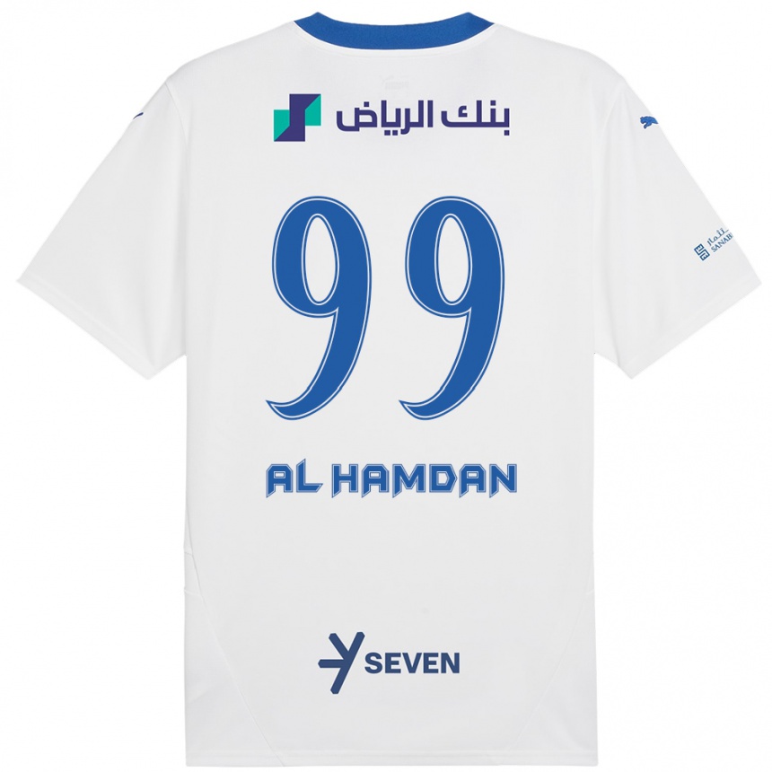 Kids Football Abdullah Al-Hamdan #99 White Blue Away Jersey 2024/25 T-Shirt Canada