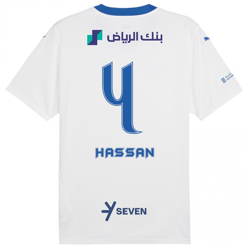 Kids Football Eman Hassan #4 White Blue Away Jersey 2024/25 T-Shirt Canada