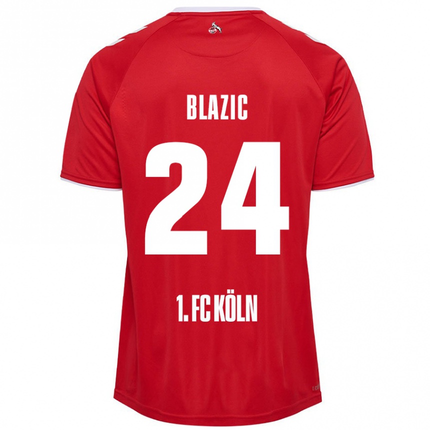 Kids Football Alessandro Blazic #24 Red White Away Jersey 2024/25 T-Shirt Canada