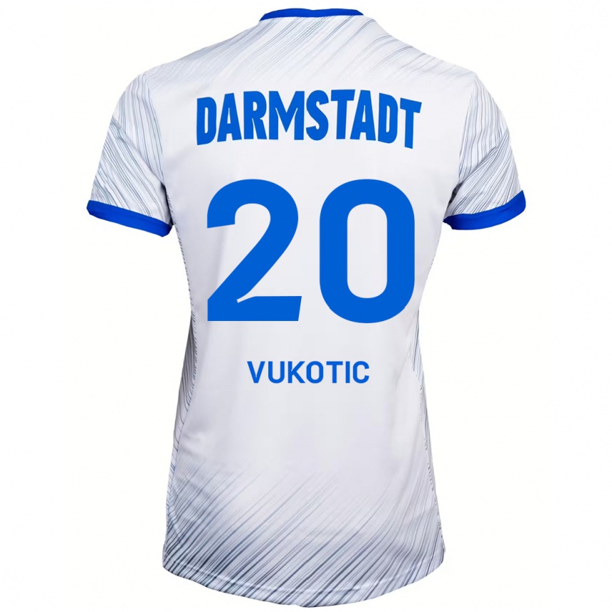 Kids Football Aleksandar Vukotic #20 White Blue Away Jersey 2024/25 T-Shirt Canada