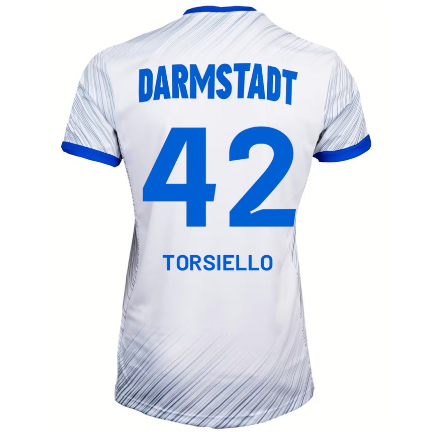 Kids Football Fabio Torsiello #42 White Blue Away Jersey 2024/25 T-Shirt Canada