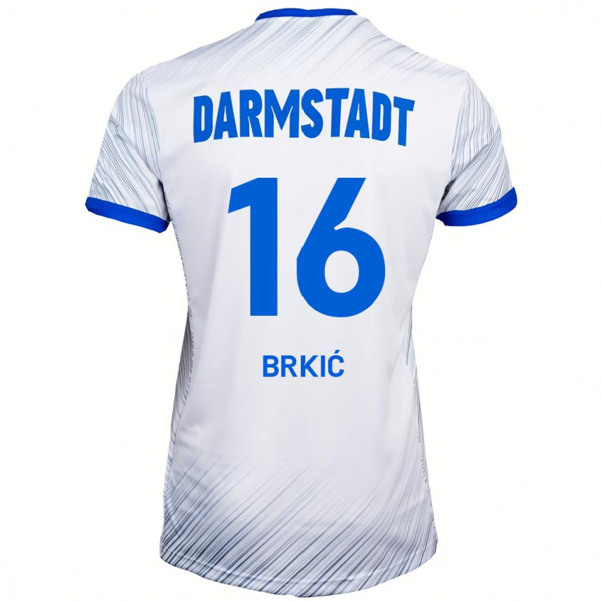 Kids Football Amar Brkić #16 White Blue Away Jersey 2024/25 T-Shirt Canada