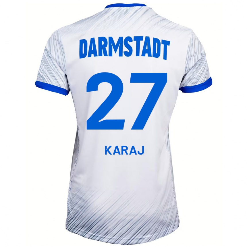 Kids Football Eraldo Karaj #27 White Blue Away Jersey 2024/25 T-Shirt Canada