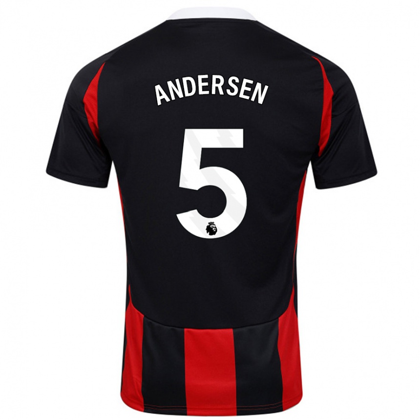 Kids Football Joachim Andersen #5 Black Red Away Jersey 2024/25 T-Shirt Canada