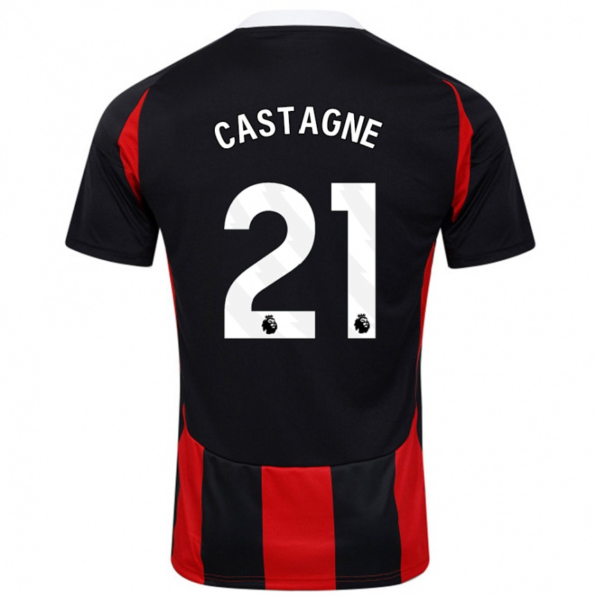 Kids Football Timothy Castagne #21 Black Red Away Jersey 2024/25 T-Shirt Canada