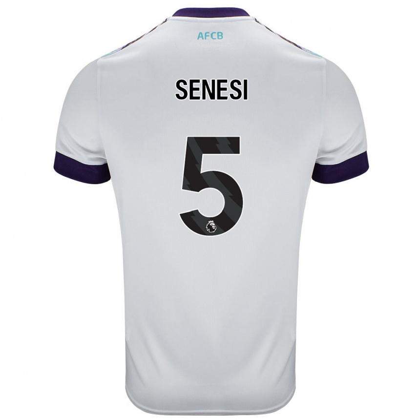 Kids Football Marcos Senesi #5 White Green Purple Away Jersey 2024/25 T-Shirt Canada