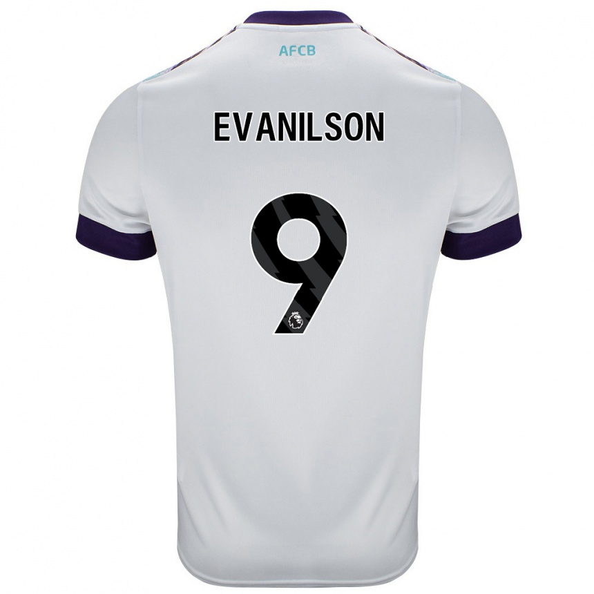 Kids Football Evanilson #9 White Green Purple Away Jersey 2024/25 T-Shirt Canada