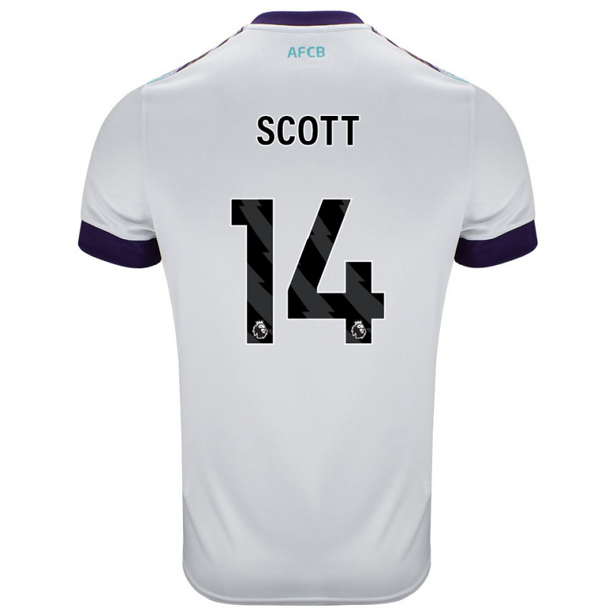 Kids Football Alex Scott #14 White Green Purple Away Jersey 2024/25 T-Shirt Canada