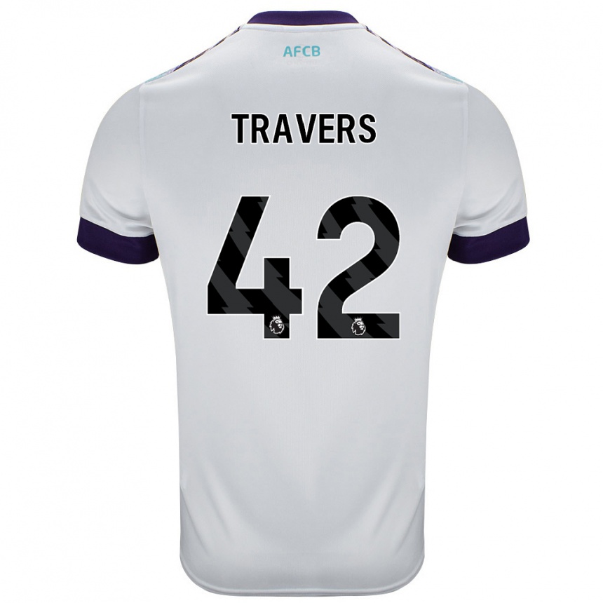 Kids Football Mark Travers #42 White Green Purple Away Jersey 2024/25 T-Shirt Canada