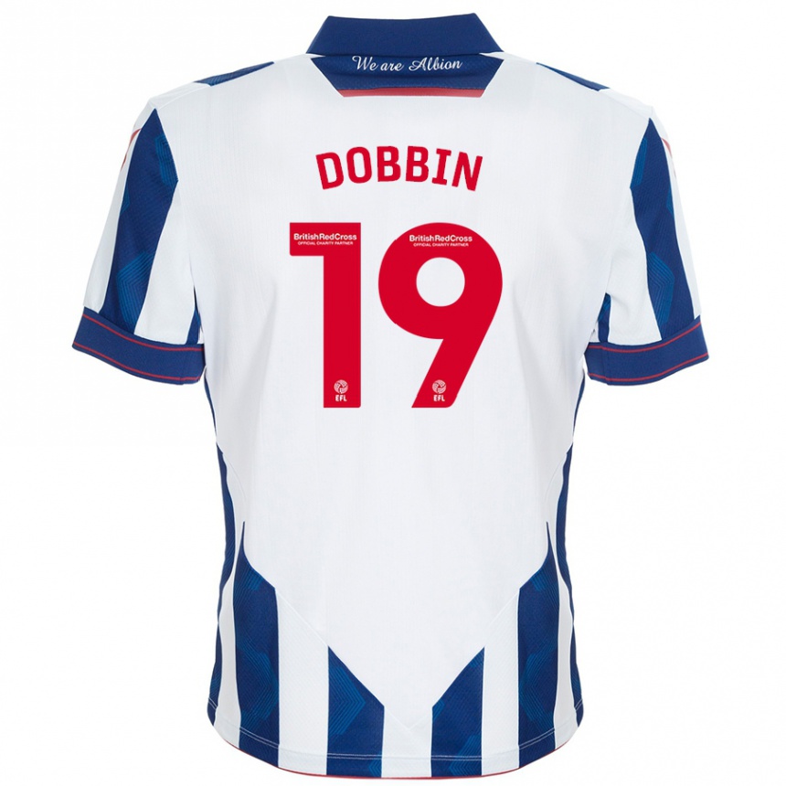 Homme Football Maillot Lewis Dobbin #19 Blanc Bleu Foncé Tenues Domicile 2024/25 Canada