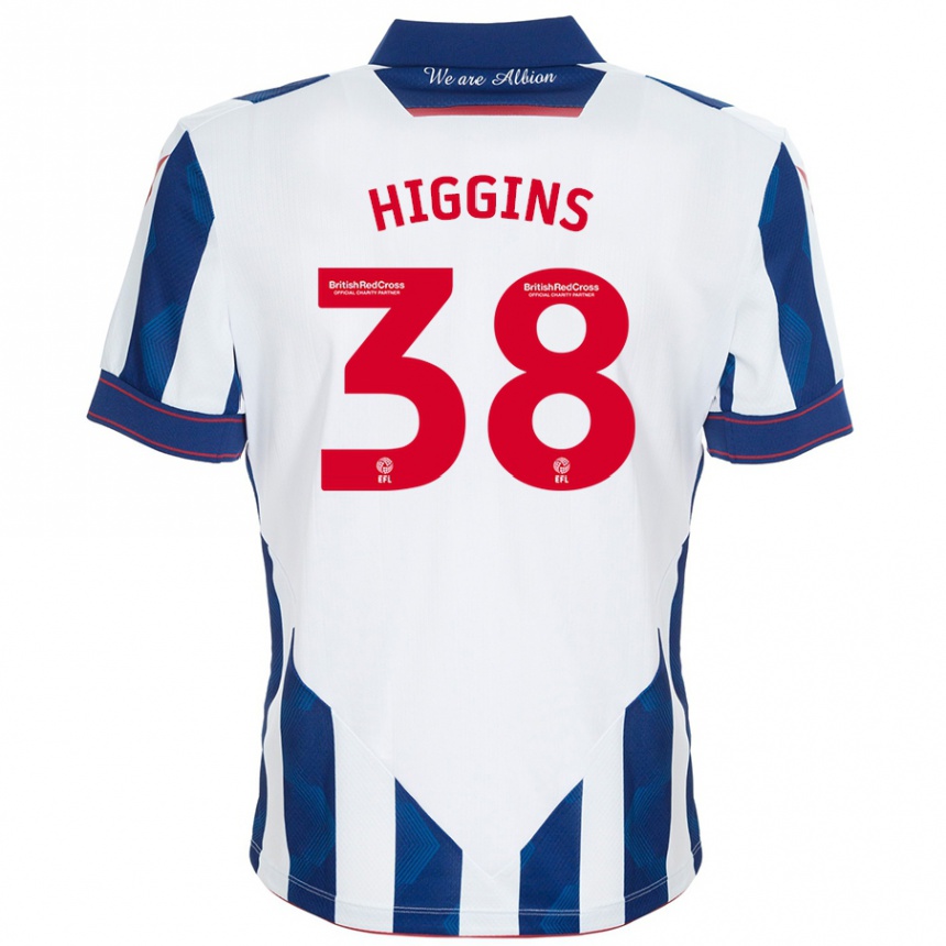 Homme Football Maillot Akeel Higgins #38 Blanc Bleu Foncé Tenues Domicile 2024/25 Canada