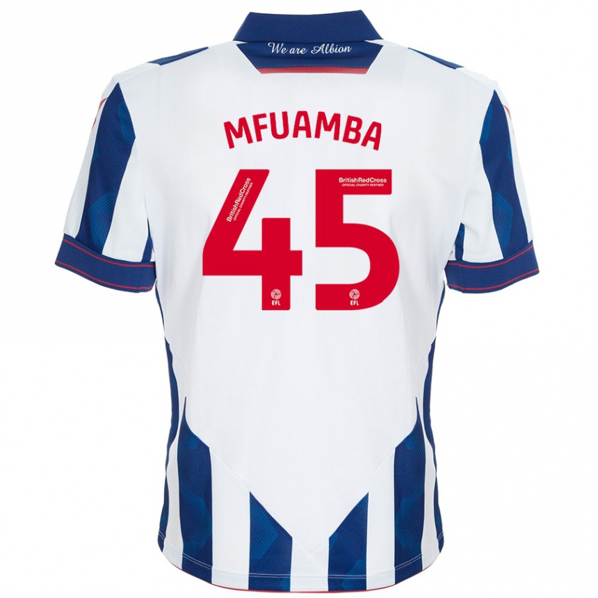 Homme Football Maillot Kevin Mfuamba #45 Blanc Bleu Foncé Tenues Domicile 2024/25 Canada